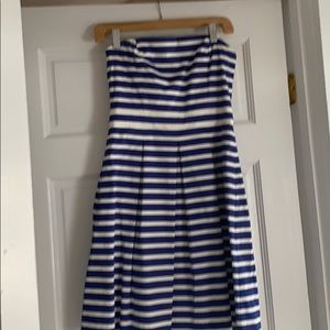 Navy and White Stripped Strapless Dress